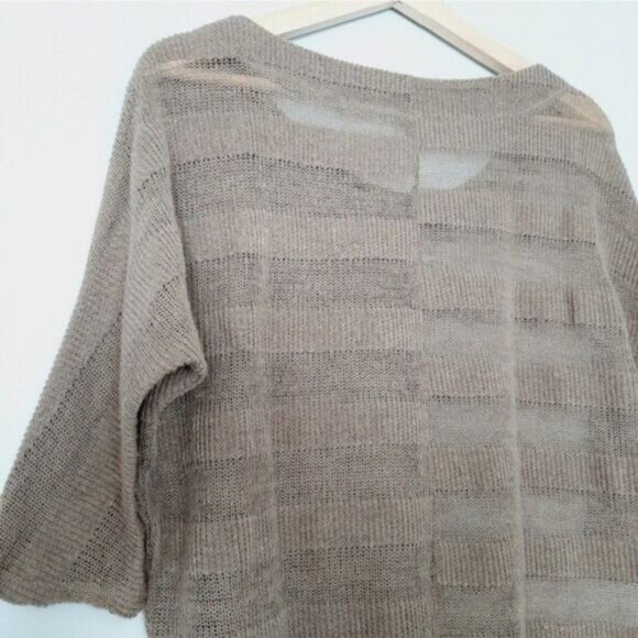 BLUE BIRD Semi-sheer Oversized Fine Knit Sweater Top Stripped Tan Sz M - Picture 9 of 10